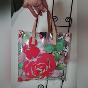 Dooney & Bourke Clear Floral Tote with Red Roses and Green Leaves